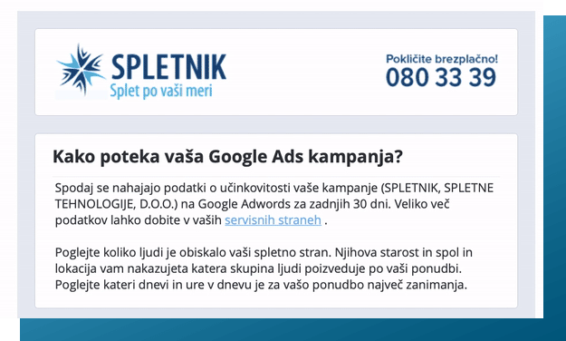 Tedenska poročila Tedenska poročila oglaševanja