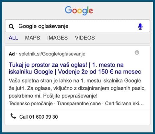 Spletnik google oglaševanje Google ads oglaševanje