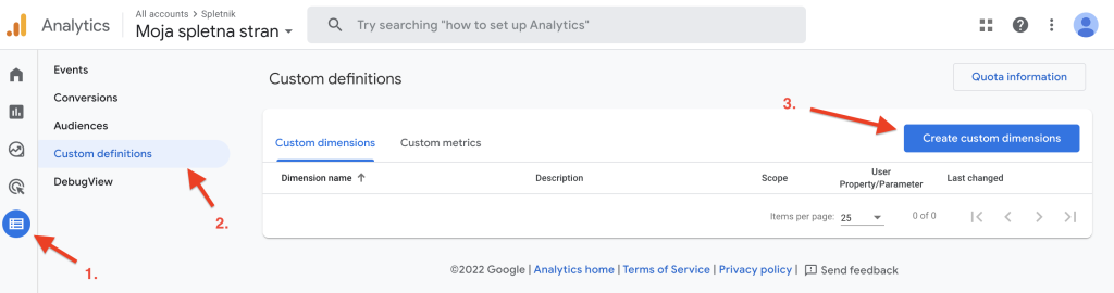 Dogodki po meri Google Analytics 4