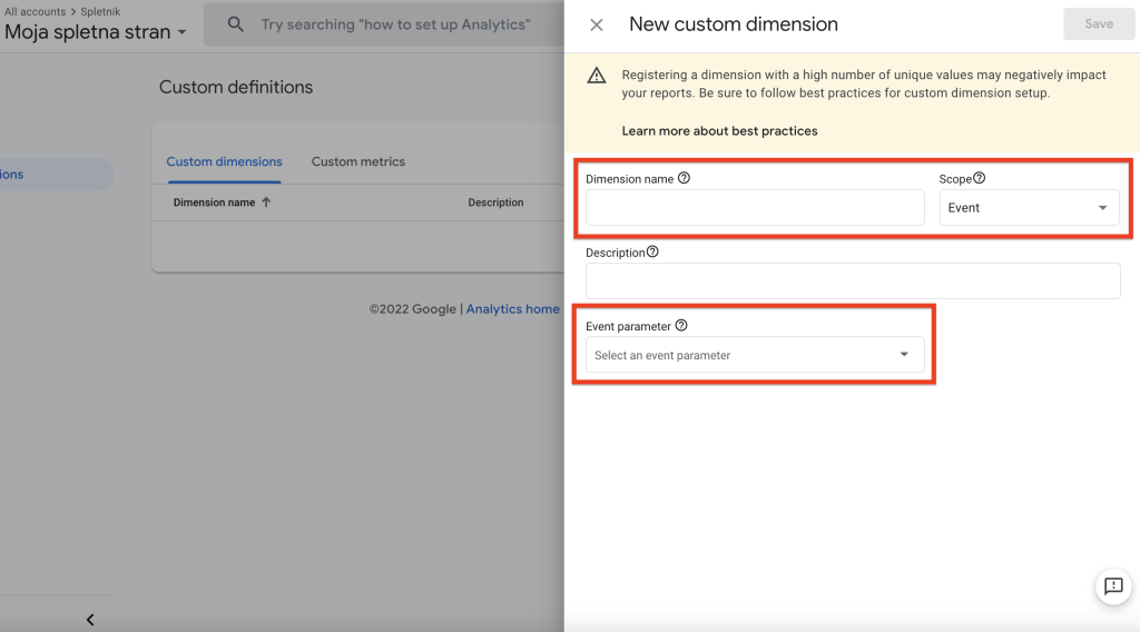 New custom dimensions Google Analytics 4