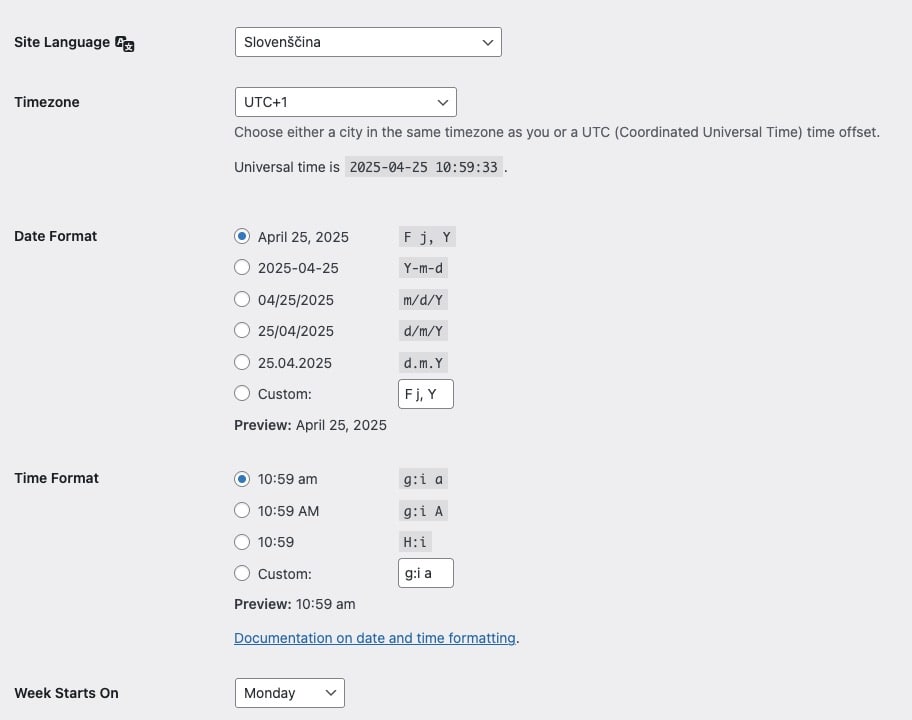 osnovne nastavitve wordpress