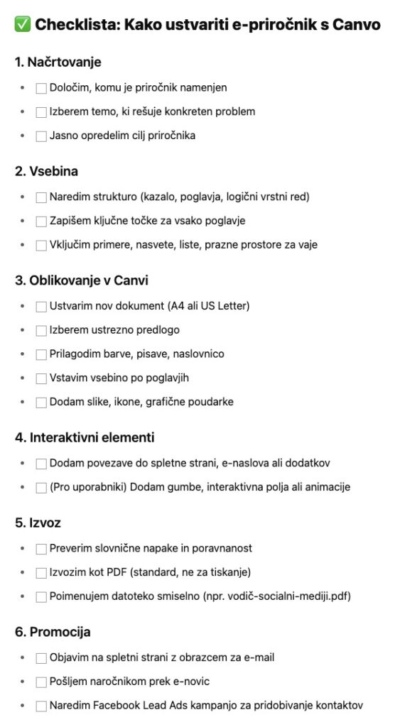 checklista za e-priročnik